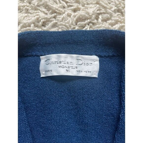 Vintage Christian Dior Monsieur Sweater M Orlon USA Made Logo Cardigan Navy Blue - Picture 6 of 12